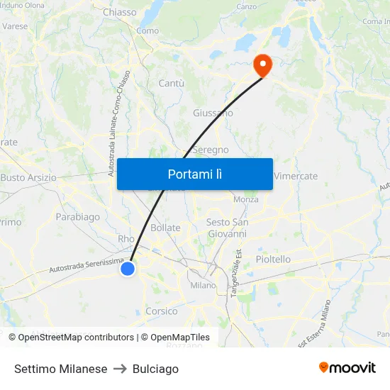 Settimo Milanese to Bulciago map