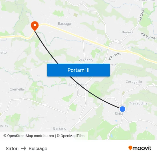 Sirtori to Bulciago map