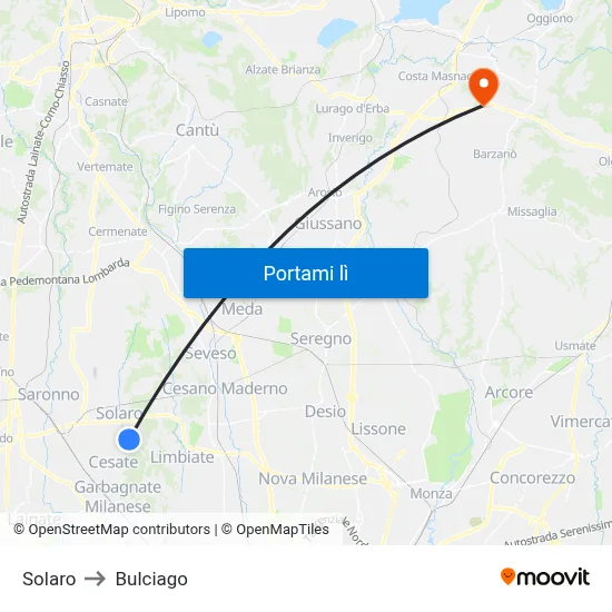 Solaro to Bulciago map