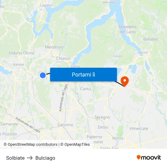 Solbiate to Bulciago map