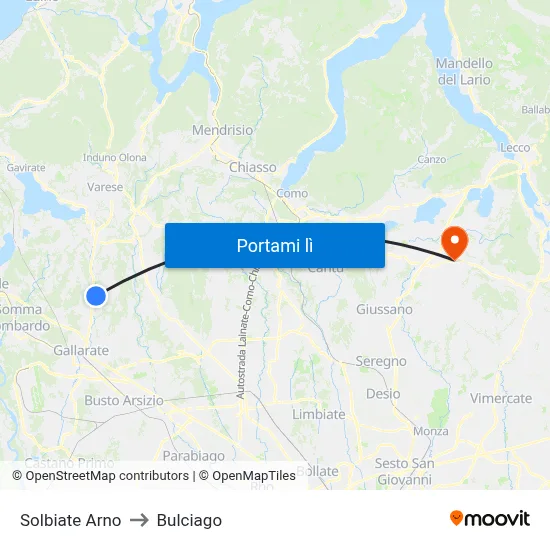 Solbiate Arno to Bulciago map