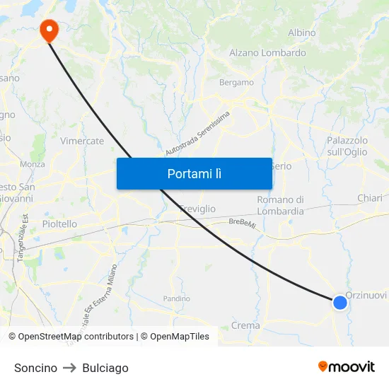 Soncino to Bulciago map