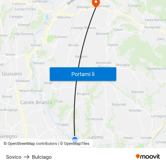 Sovico to Bulciago map