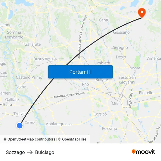 Sozzago to Bulciago map