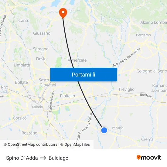Spino D' Adda to Bulciago map