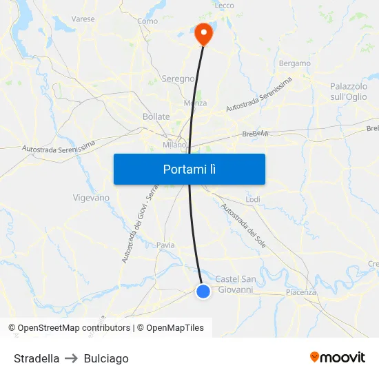 Stradella to Bulciago map