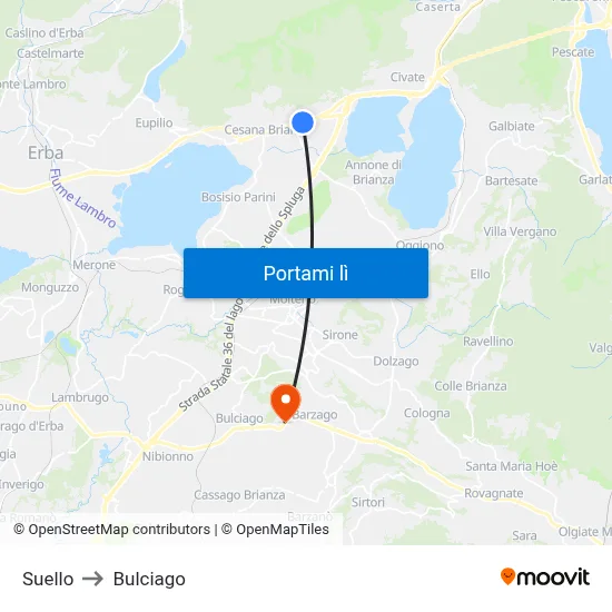 Suello to Bulciago map