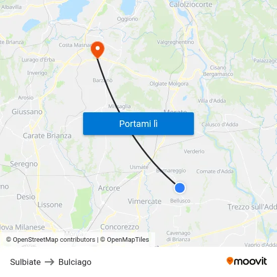 Sulbiate to Bulciago map