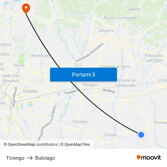 Ticengo to Bulciago map