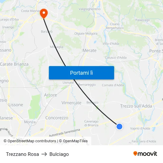 Trezzano Rosa to Bulciago map