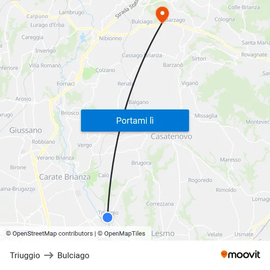 Triuggio to Bulciago map
