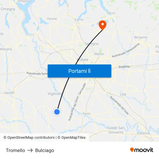 Tromello to Bulciago map