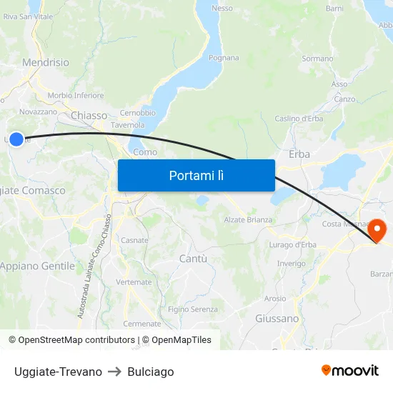 Uggiate-Trevano to Bulciago map