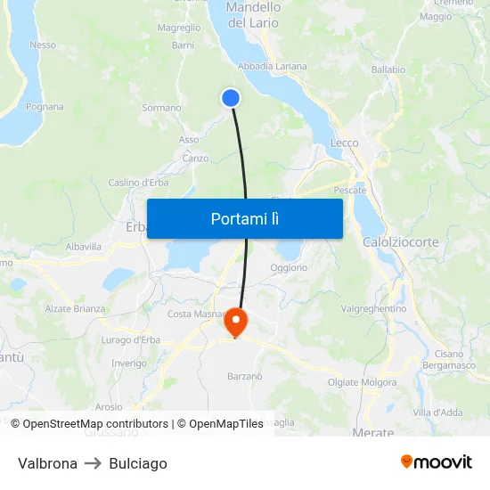 Valbrona to Bulciago map