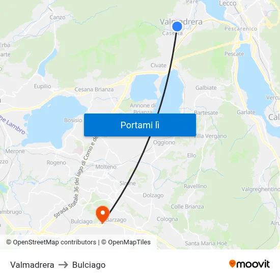 Valmadrera to Bulciago map