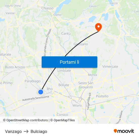 Vanzago to Bulciago map