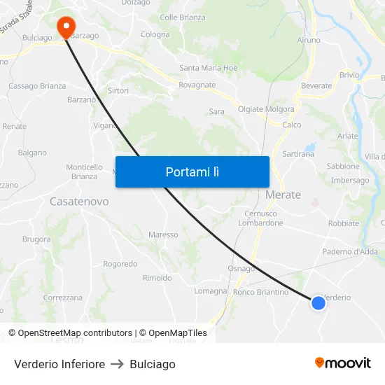 Verderio Inferiore to Bulciago map