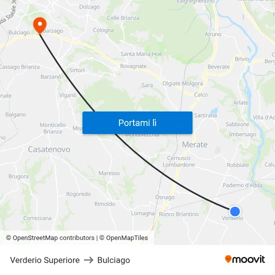 Verderio Superiore to Bulciago map