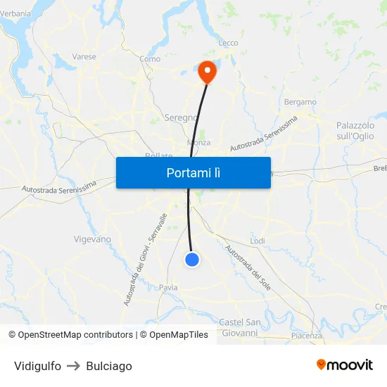 Vidigulfo to Bulciago map