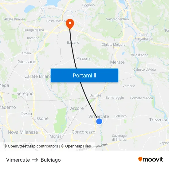 Vimercate to Bulciago map