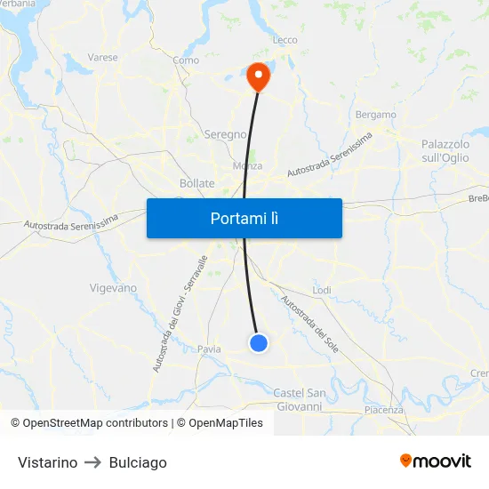 Vistarino to Bulciago map