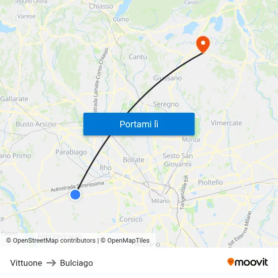Vittuone to Bulciago map