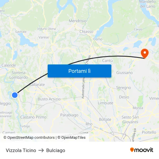 Vizzola Ticino to Bulciago map