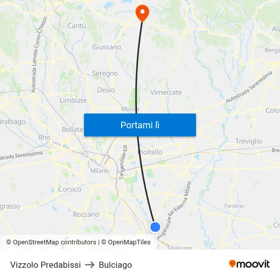 Vizzolo Predabissi to Bulciago map