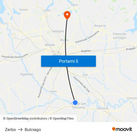 Zerbo to Bulciago map