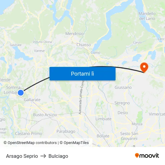 Arsago Seprio to Bulciago map