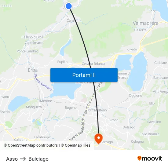 Asso to Bulciago map