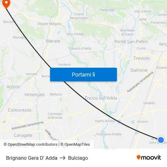 Brignano Gera D' Adda to Bulciago map