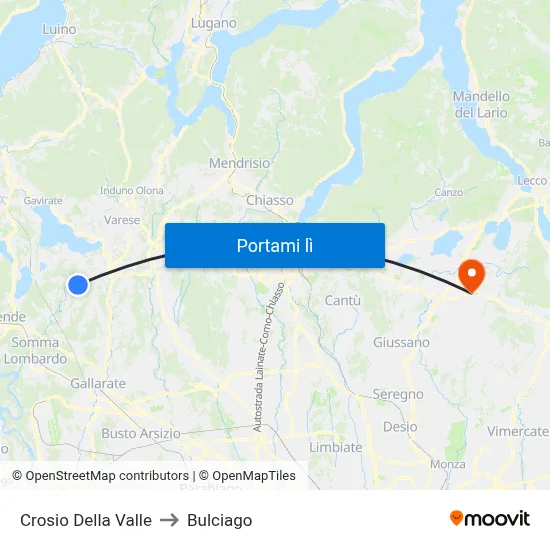 Crosio Della Valle to Bulciago map