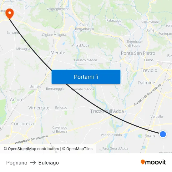 Pognano to Bulciago map