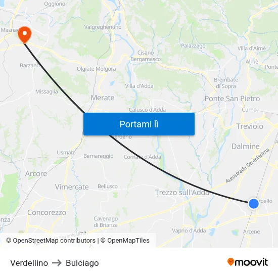 Verdellino to Bulciago map