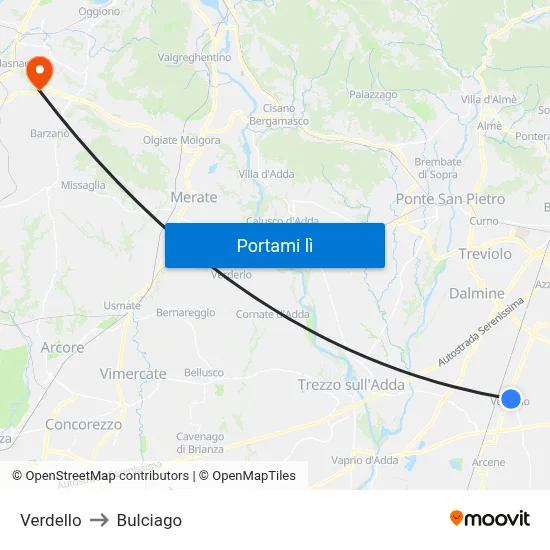 Verdello to Bulciago map