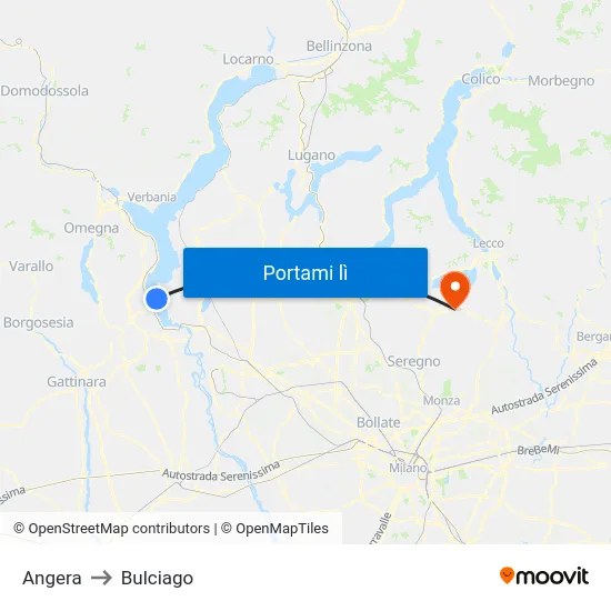Angera to Bulciago map