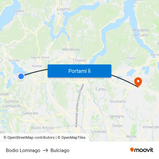 Bodio Lomnago to Bulciago map