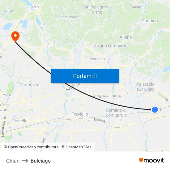 Chiari to Bulciago map