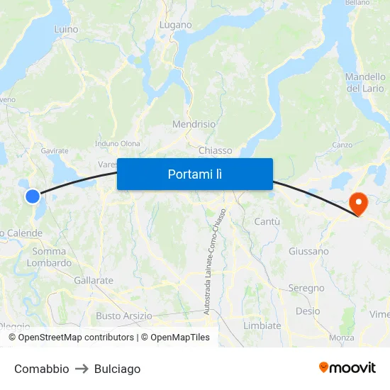 Comabbio to Bulciago map