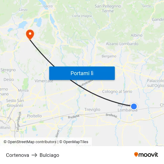 Cortenova to Bulciago map