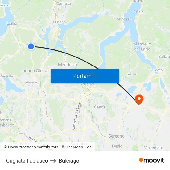 Cugliate-Fabiasco to Bulciago map