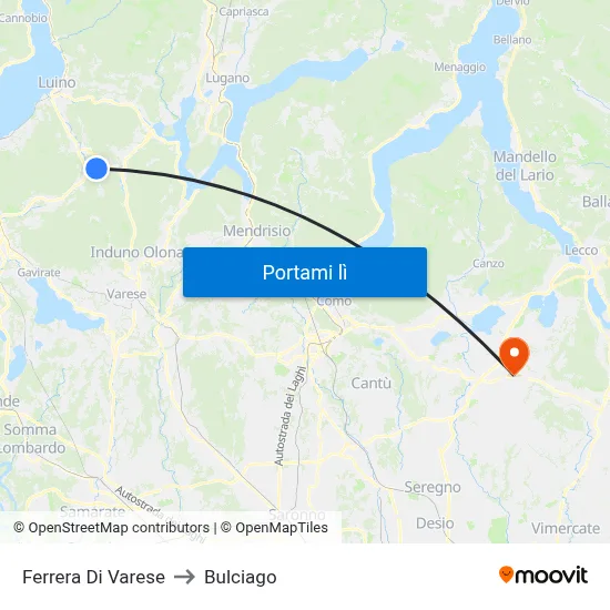 Ferrera Di Varese to Bulciago map