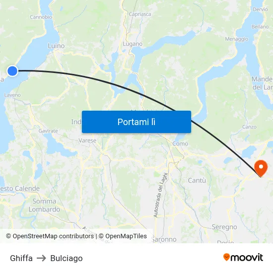 Ghiffa to Bulciago map