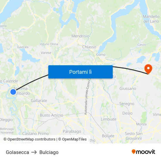 Golasecca to Bulciago map