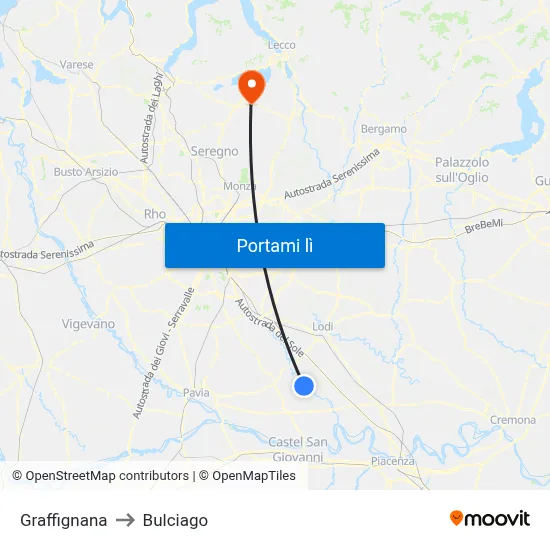 Graffignana to Bulciago map