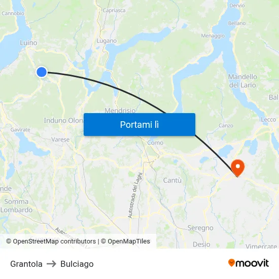 Grantola to Bulciago map