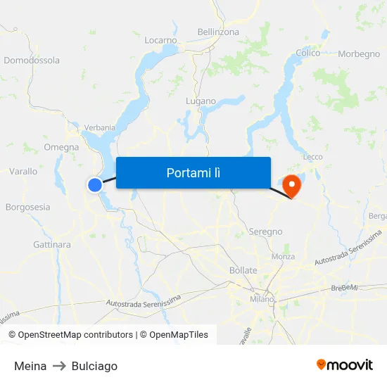 Meina to Bulciago map