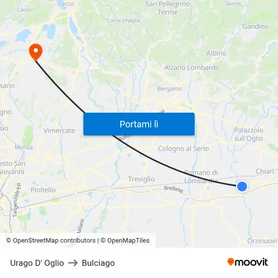 Urago D' Oglio to Bulciago map