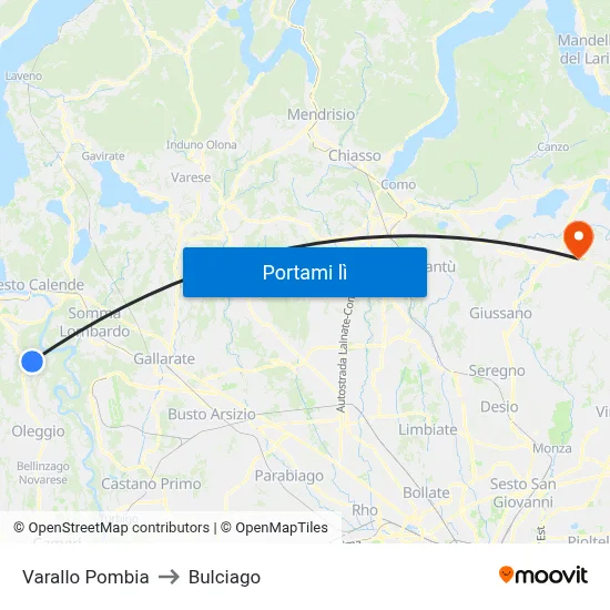 Varallo Pombia to Bulciago map